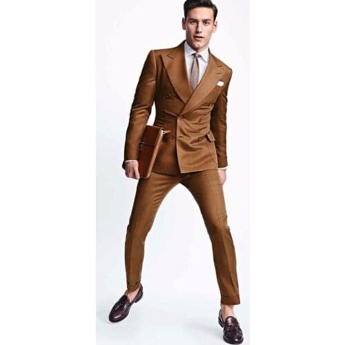 2020 New Tailor-Made Brown Men Suit Slim Fit Groom Tuxedo Custom Blazer Prom Wedding Suits Terno Masculino 2 Piece Jacket+Pant