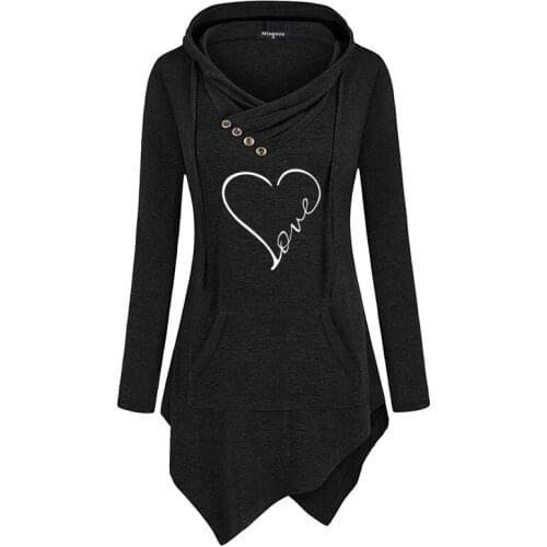 2021 New Fashion Love Heart Funny Print Women Style Casual Long Sleeve Sweatshirt Hoodies Irregular Clothing Plus Size