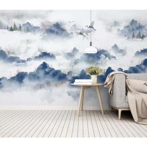 New Chinese style abstract ink landscape background wall bedroom wallpaper murals