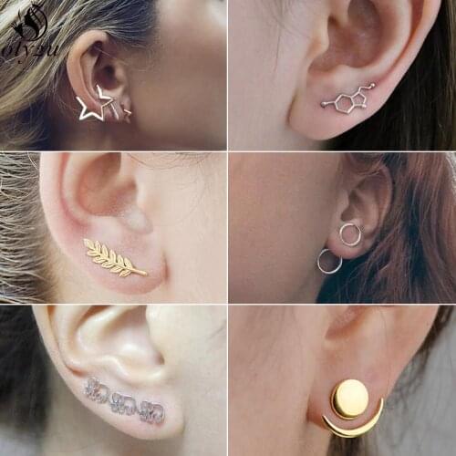 Oly2u Gold Star Earrings for Women Minimalist Jewelry Simple Leaf Circle Earing Cute Pearl Earrings Piercing pendients 2019