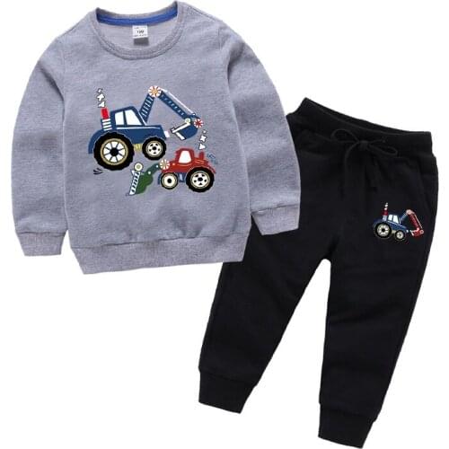 Autumn Boys and Girls Cotton Two-piece Excavator Childrens Long-sleeved Trousers Suit