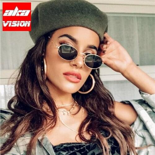 AKA VISION Oval Sunglasses Women Mirror Retro Glasses Women/Men Vintage Metal Eyewear Women Designer Lunette De Soleil Femme