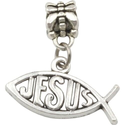 100pcs/lot Alloy Fish shape "jesus" Dangles Beads Fit European Charm Bracelet Jewelry DIY Metal A-213a