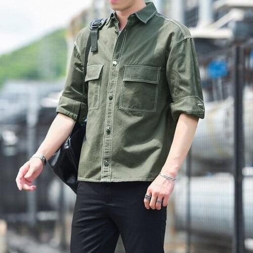 Casual Cotton Multi-pocket Tooling Shirt Jacket Mens Long-sleeved All-match Blouse Spring Autumn Loose Harajuku Oversized Shirt