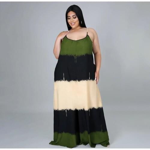 S-5XL Plus Size Color Block Spliced Maxi Dress Women Sexy Scoop Neck Sleeveless Bohemian Dress Summer Floor Length Party Dress