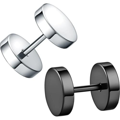 1pair Punk Black Stainless Steel Earrings Double Sided Round Bolt Stud Earrings Male Gothic Barbell Black Earrings Men women