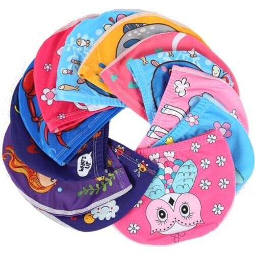 Polyester Waterproof Swimming Caps Protect Ears Long Hair Sports Swim Pool Hat Cartoon Swimming Caps for Kids