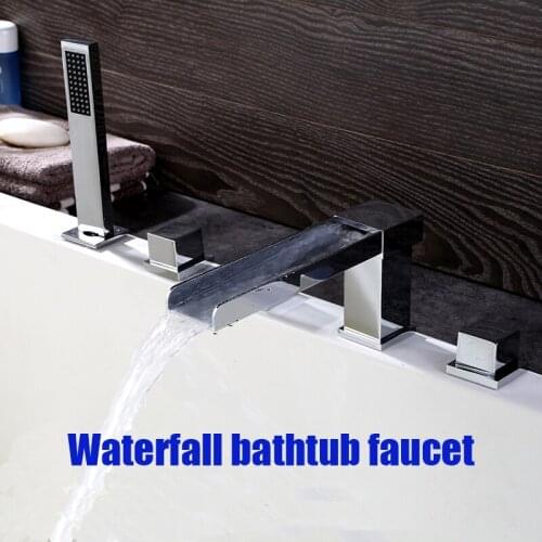 Bathroom high quality split-body deck-mounted brass material double handle waterfall bath mixer water tap faucet