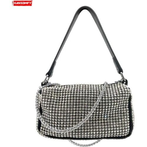 Luxury Fashion Diamonds Women Handbag Genuine Leather Chain Small Square Shoulder Bag Ladies Rhinestone Messenger Crossbody Bags