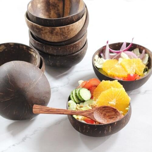 Internaul Natural Coconut Bowl Fruit Decoration Fruit Salad Noodle Bowl Wooden Rice Bowl Craft Decoration Creative