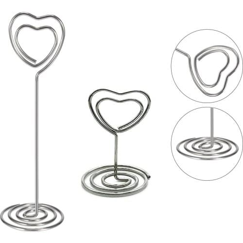 XRHYY 2 Pcs of Table Number Card Holders Photo Holder Stand Place Card Paper Menu Clips Holders Heart Shape (Silver)