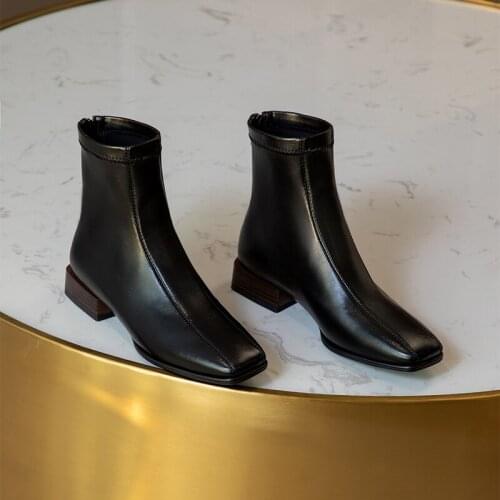 Short Boots Womens 2021 Winter New Simple Square Head Comfortable Slim Short Boots Post Zipper Boots Simple