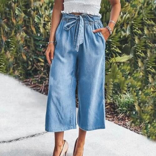 Women Pants Straight Leg Jeans Slim 2021 summerTrousers Casual High-Rise Denim Elastic-Waisted Wide Loose-Leg Jeans pantalones