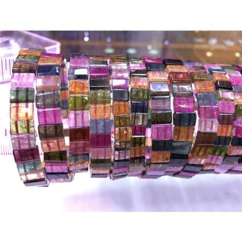 10*4mm Genuine Natural Colorful Tourmaline Gem Stone Bracelets For Women Femme Charm Stretch Round Crystal Beads Bracelet