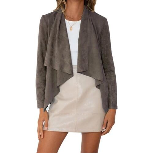 Women Newest Autumn Stylish Solid Color Suede Coat Big Lapel Cardigan Trench Coat Long Sleeve Suede Tops Pretty Lady Coat