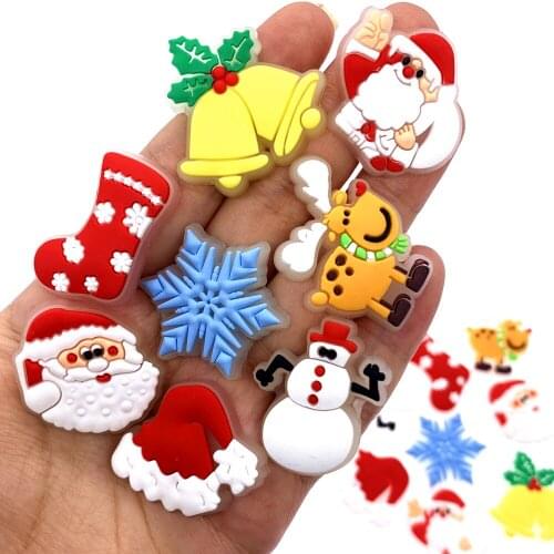 10PCS/Set Glowing Elk PVC Flat Back Accessories For DIY X-MAS Scrapbook Phone Case Jewelry Glint Santa Claus Components