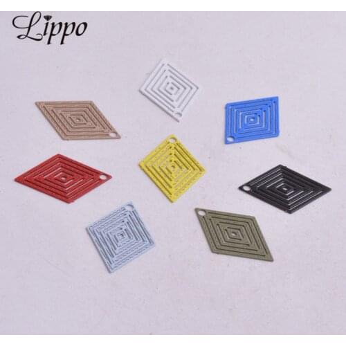 100pcs AC4327 15mm*20mm Geometry Charms Rhombus Pendants Painted Metal Brass Jewelry Findings
