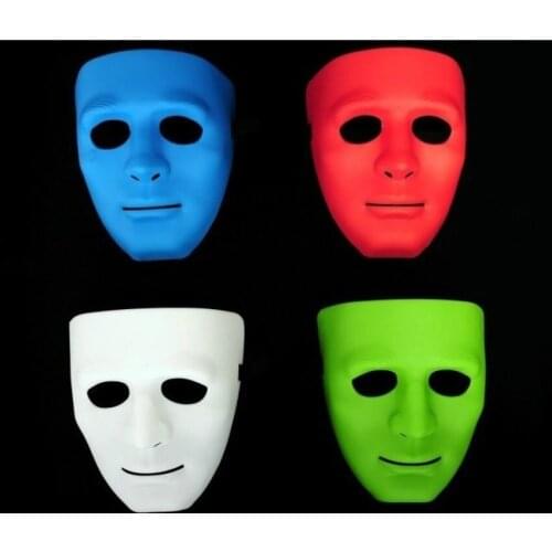 12pcs Halloween Birthday Theme Party Masquerade Hip-hop Trend Props White Green Red Solid Color Masks Men and Women