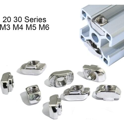 2020 3030 Series M3 M4 M5 M6 Thread T Nuts Hammer Head Fastener Nut for 2020 3030 Aluminum Extrusion Profile T Slot 6mm 8mm