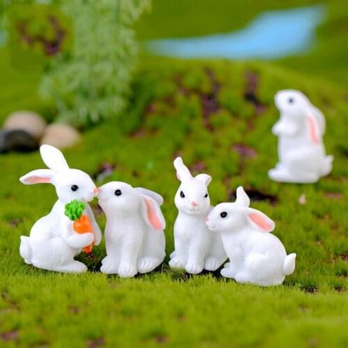 4PCS Cute Rabbits Figures Animal Model Miniature Figurine Wedding Decoration Doll Fairy Garden Statue Home Gift Moss Garden