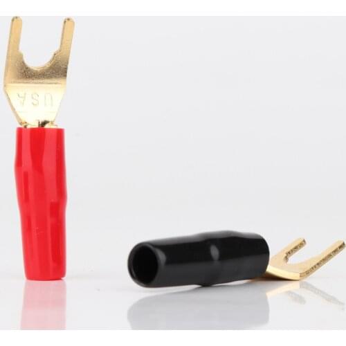 4pcs SY1530 High Quality Gold Plated Spade Plug Speaker Cable Spade Connector Terminal Plug