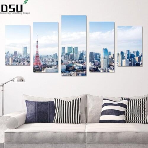 5pcs/set Beautiful Overlooking Scenery Of Early Morning City Poster Wall Sticker Retro Kraft Paper Wall Decor Home Decoration