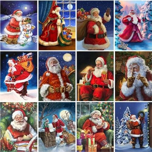 DIY 5D Diamond Painting Santa Claus Rhinestones Pictures Diamond Embroidery Full Round Drill Mosaic Christmas Gift Wall Decor