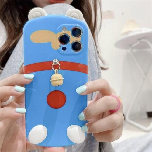 Solid Cute Ear and Bottom with Bell Phone Case for Iphone 12 Pro Iphone 11pro Case for Girl for Iphone 7 XR XS MAX 8plus