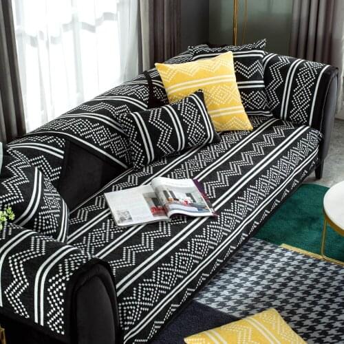Black Strips Sofa Towel Simplicity Cotton Linen Sofa Set Modern Geometric Sofa Cover Non-slip Cushion Pillowcase Slipcover B1