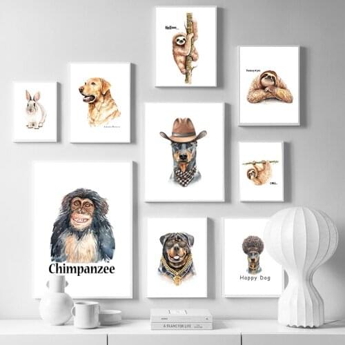 Baby Animal Poster Nursery Canvas Wall Art Print Dog Rabbit Monkey Painting Nordic Kids Decoration Wall Picture Bedroom Decor