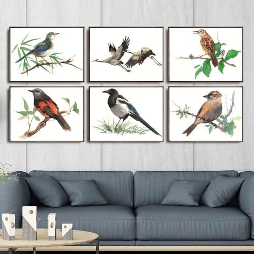 Elegant Poetry Beautiful Modern Minimalist Bird Watercolor Canvas Painting Art Print Poster Picture Mural Home Decoration