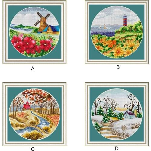 SJ009 Stich Cross Stitch Kits Craft Packages Cotton Seasons Painting Counted China DIY Needlework Embroidery Cross-Stitching