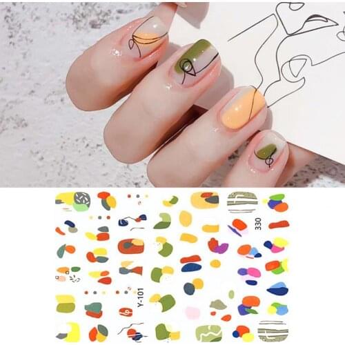 Art Nail Sticker Abstract Illustration Decal Colorful Eye Flower Line Press on Fake Nails Art for Women