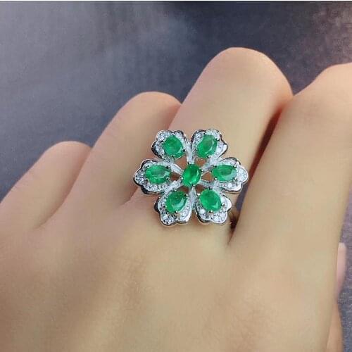 Natural emerald ring Free shipping 925 sterling silver gemstone Fine jewelry