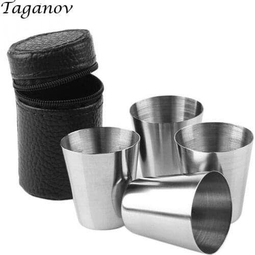 Whiskey Cup Wine Tea Coffee Beer 4 pcs /set Stainless Steel Mug with PU Leather Cover 30ml 1oz 70ml 2.5oz 180ml 6oz Camp Holiday
