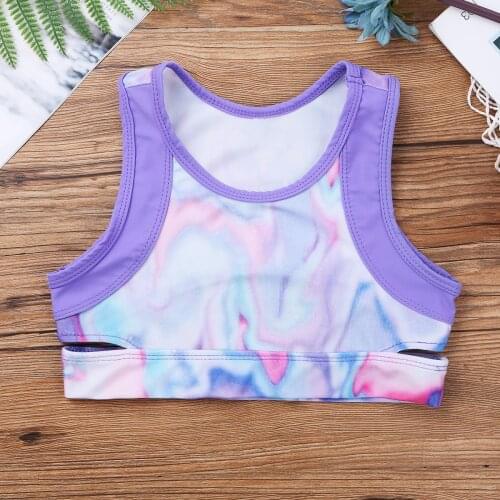 Summer Fashion Girls Tank Top Dance Stage Performance Workout Teens Tie-Dye Print Sleeveless Kids Girls Underwear Crop Top
