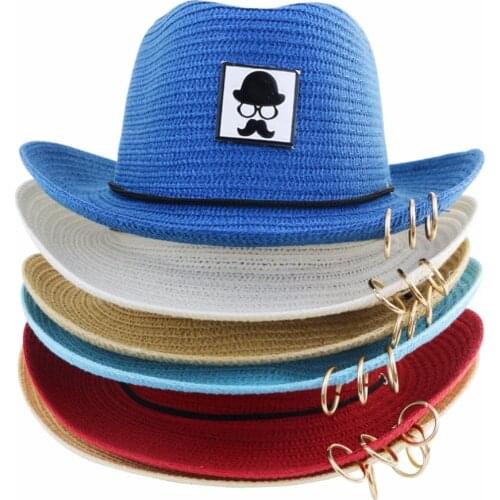 LNPBD 2018 Hot Childrens Cowboy Summer Sun Beach Straw Hat Wide Brim UPF 50 Protection Anti-UV Protection Hats for Kids