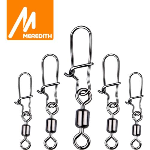 MEREDITH 50PCS Pike Fishing Accessories Connector Pin Bearing Rolling Swivel Stainless Steel Snap Fishhook Lure Swivels Tackle