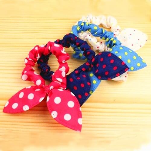 Cute Hot New Arrive! New Cute Dot Fabric Rabbit Ear Girls Woman Hairbands Hair Rope For Women