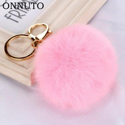 Fashion Pompom Pendant Car Keychain For Women Girls Rabbit Fur Ball Keyring Holder Cute Key Chains Charm Bag Accessories