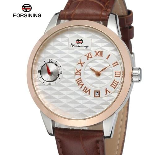 2019 Fashion Forsining Top Brand Luxury Obscure Design Genuine Leather Date Display Uhren Mens Automatic Mechanical Wrist Watch