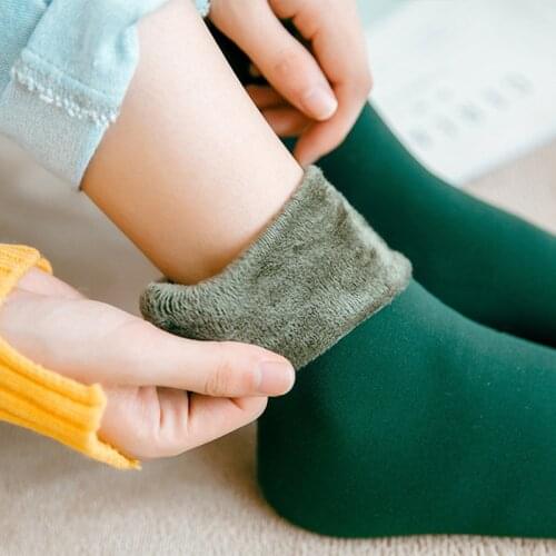 3 Pairs Women/Men Winter Warm Socks Thicken Thermal Solid Color Seamless Socks Soft Snow Velvet Boots Floor Sleeping Socks