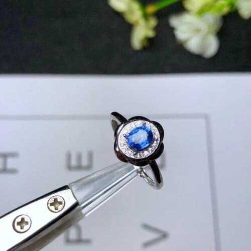 Charming blue natural sapphire ring for women jewelry real 925 silver gold plated oval natural gem girl birthday gift birthstone