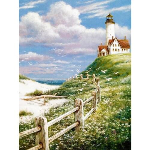 Landscape Lighthouse Printed Canvas 11CT Cross-Stitch Patterns Embroidery DMC Threads Sewing Handicraft Handiwork Adults