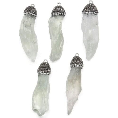 1pc Natural Ore Prehnites with Crystal Quartz Pendants Charms For Jewelry Making DIY Necklace Accessories Gifts Size 44x15mm