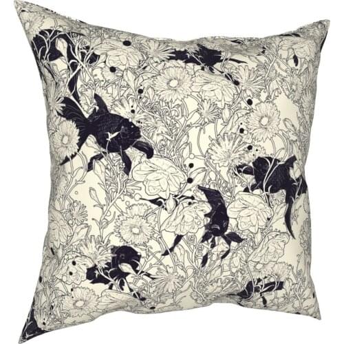Hide And Seek Black And White Pillow Case Decoration Goldfish Floral Cushions Throw Pillow for Car Double-sided Printing Unique
