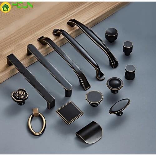 Wardrobe American Style Brass Knobs Handles Drawer Pulls Kitchen Cabinet Knobs Black Furniture Handles Hardware Accessories