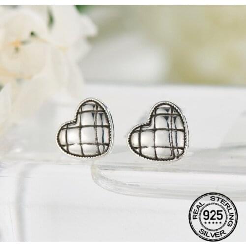 S925 Silver Heart-shaped Earrings For Women New Cute Korean Fashion Retro High Quality Design Student Girl Party Jewelry INEFFA