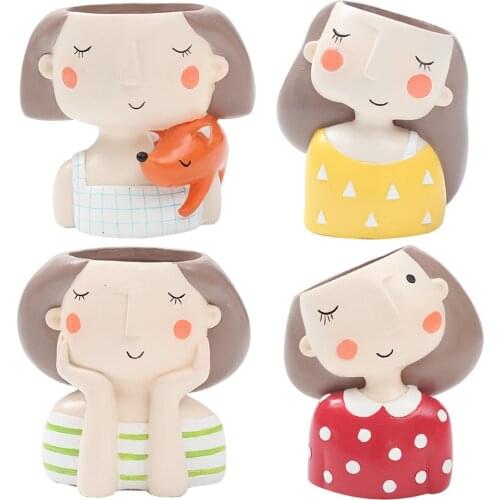 Garden Decor Flowerpot Succulent Planter Pot Vase Girl Boy Figurines Desk Top Statue Figure Micro Landscape Bonsai Holder Pot