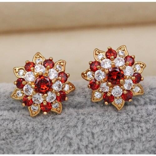 New Trendy Stud Earrings for Women Gold plated purple Earring with red Zircon Trendy Jewelry for Party Wedding Anniversary Gift